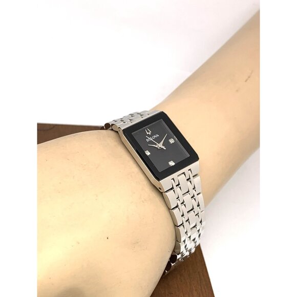 Bulova Women's Watch 96P202 Quartz Black Dial Diamond Quadra Tank Silver Steel - Picture 6 of 14